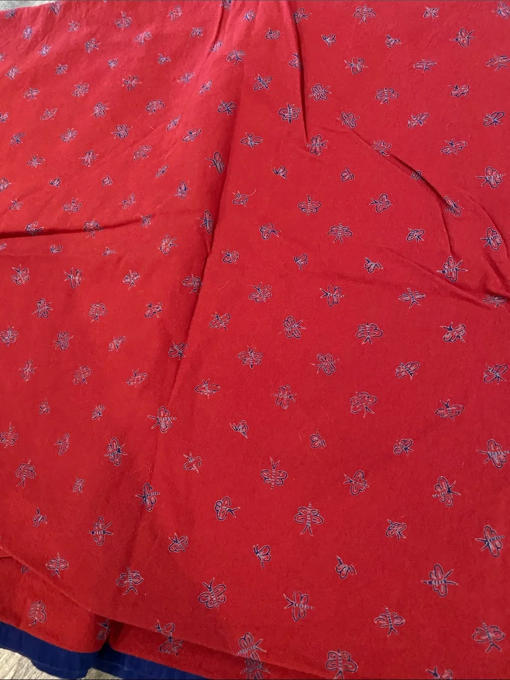 Vintage Williams Sonoma Provence Red Floral Border Tablecloth with Blue Trim